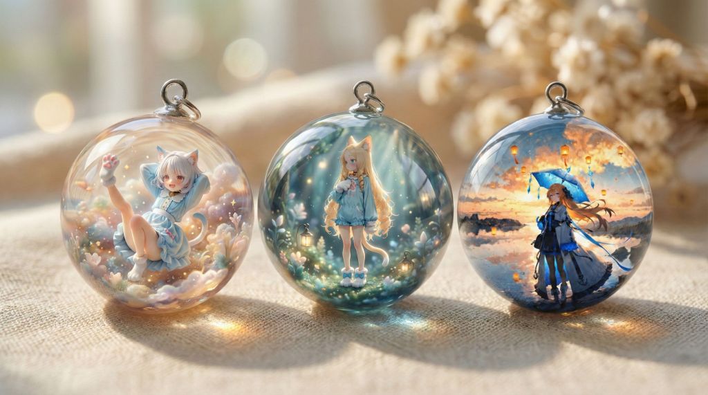 【無料公開】2Dイラストが宝石に？Nano Bananaで創る「3Dレジンチャーム」プロンプトのイラスト